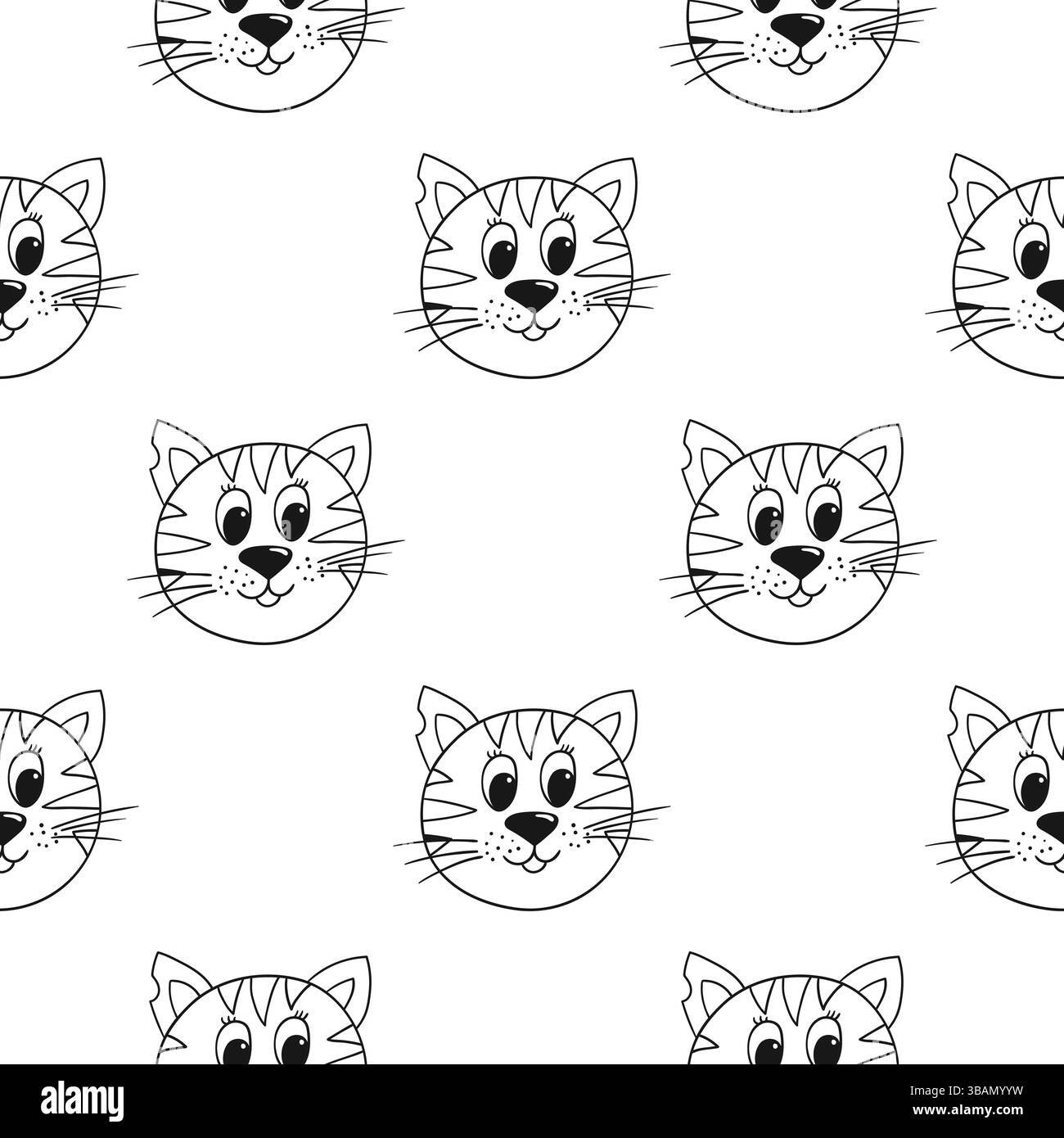 Gattini. Grazioso motivo monocromatico. Modello per tessuti o bambini in stile disegno a mano. Stampa per design, tessuti, tessuti Illustrazione Vettoriale