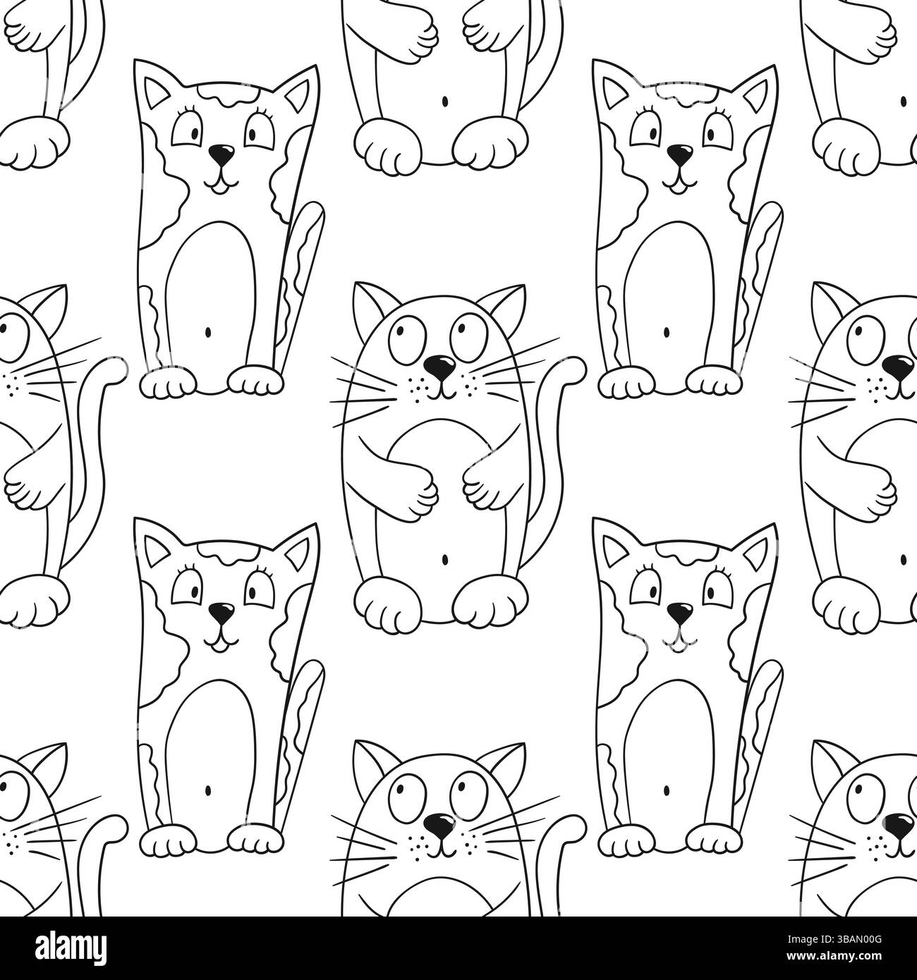 Gattini. Grazioso motivo monocromatico. Modello per tessuti o bambini in stile disegno a mano. Stampa per la progettazione Illustrazione Vettoriale