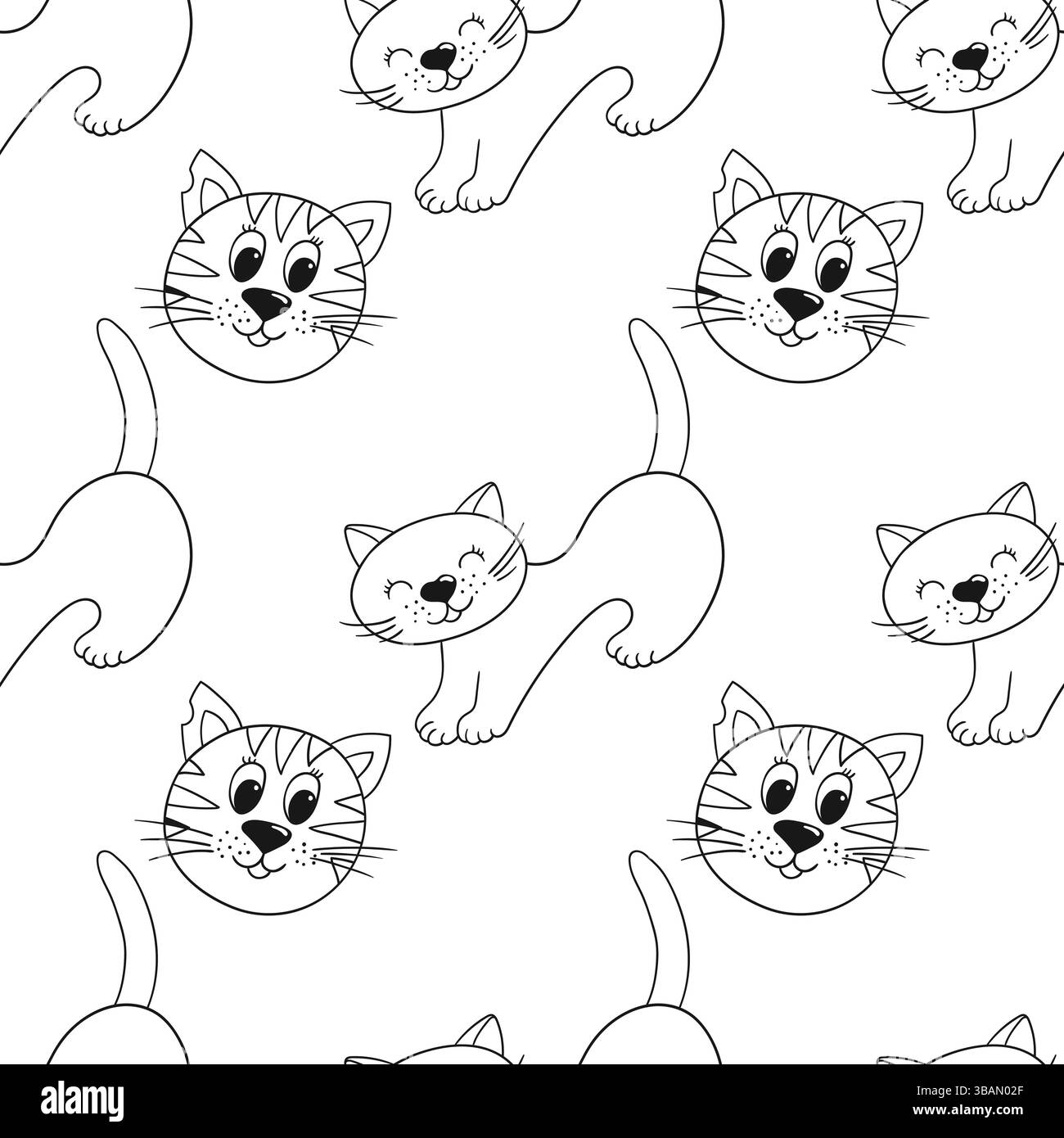 Gattini. Grazioso motivo monocromatico in stile disegno a mano. Modello per tessuti o bambini. Stampa Illustrazione Vettoriale