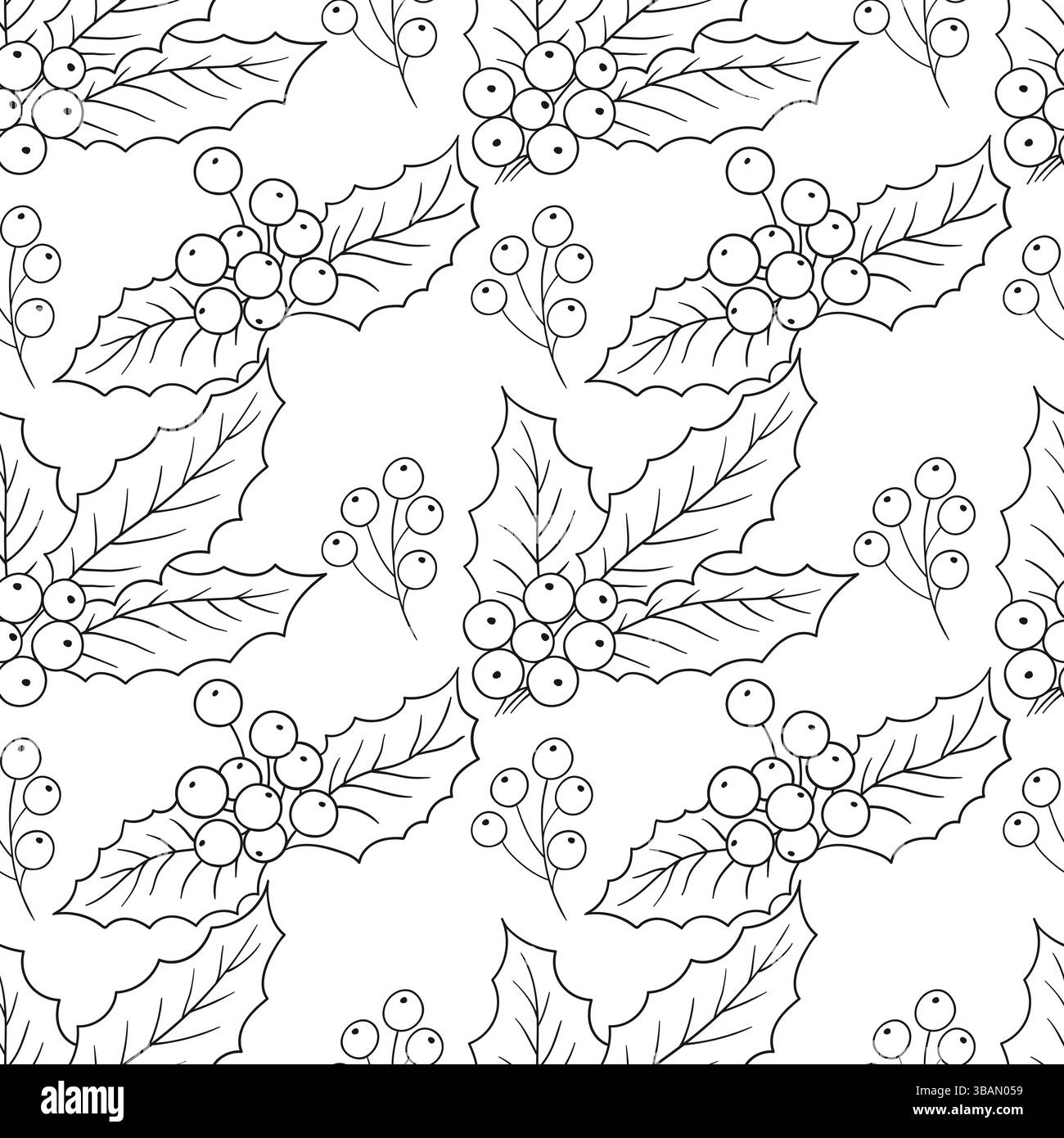 Motivo natalizio monocromatico. Holly. Modello per menu o cucina in stile disegno a mano. Stampa per la progettazione Illustrazione Vettoriale