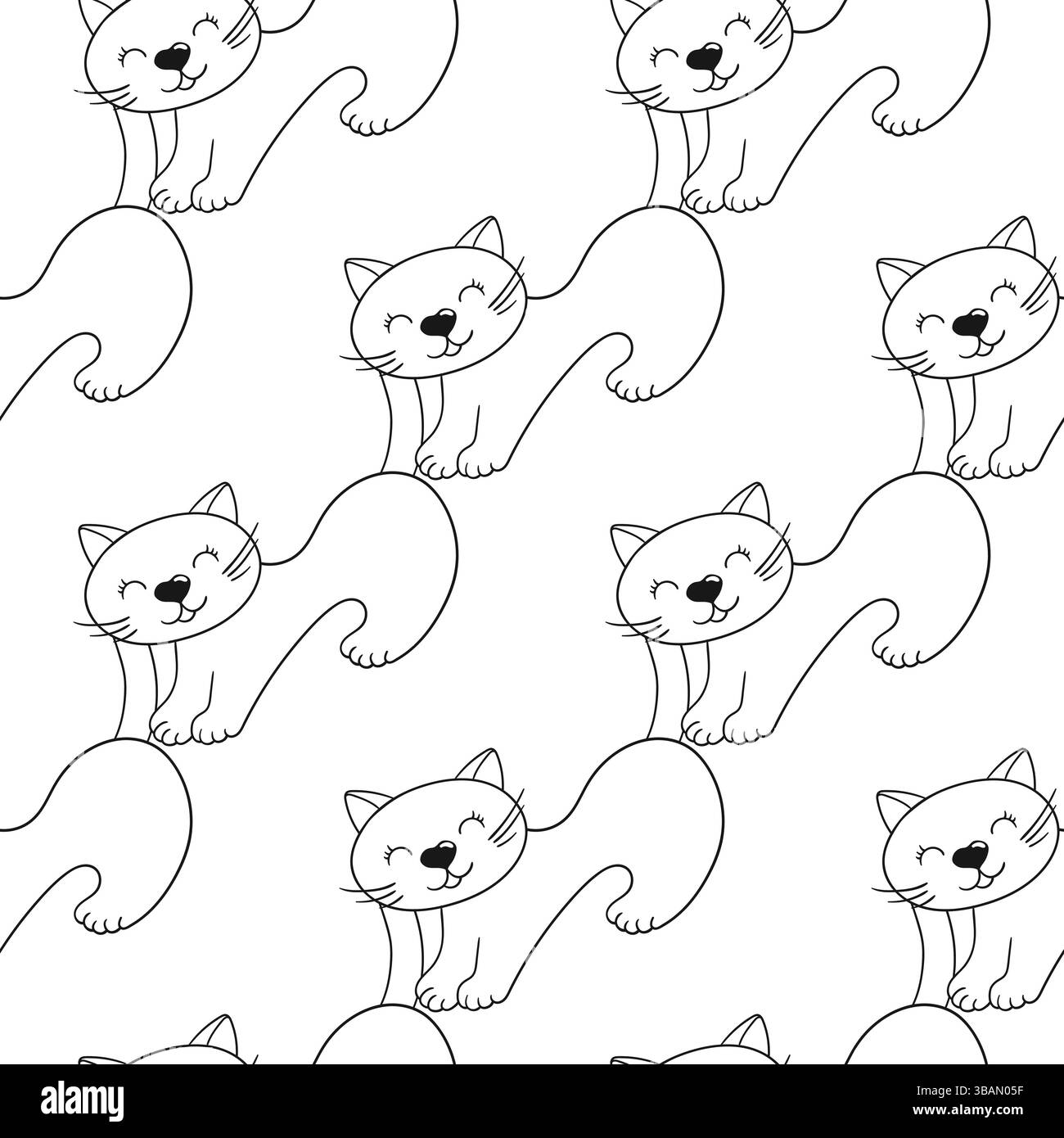 Grazioso motivo monocromatico in stile disegno a mano. Gattini. Modello per tessuti o bambini. Stampa per design, tessuto, tessuto, carta da parati, carta da imballaggio Illustrazione Vettoriale