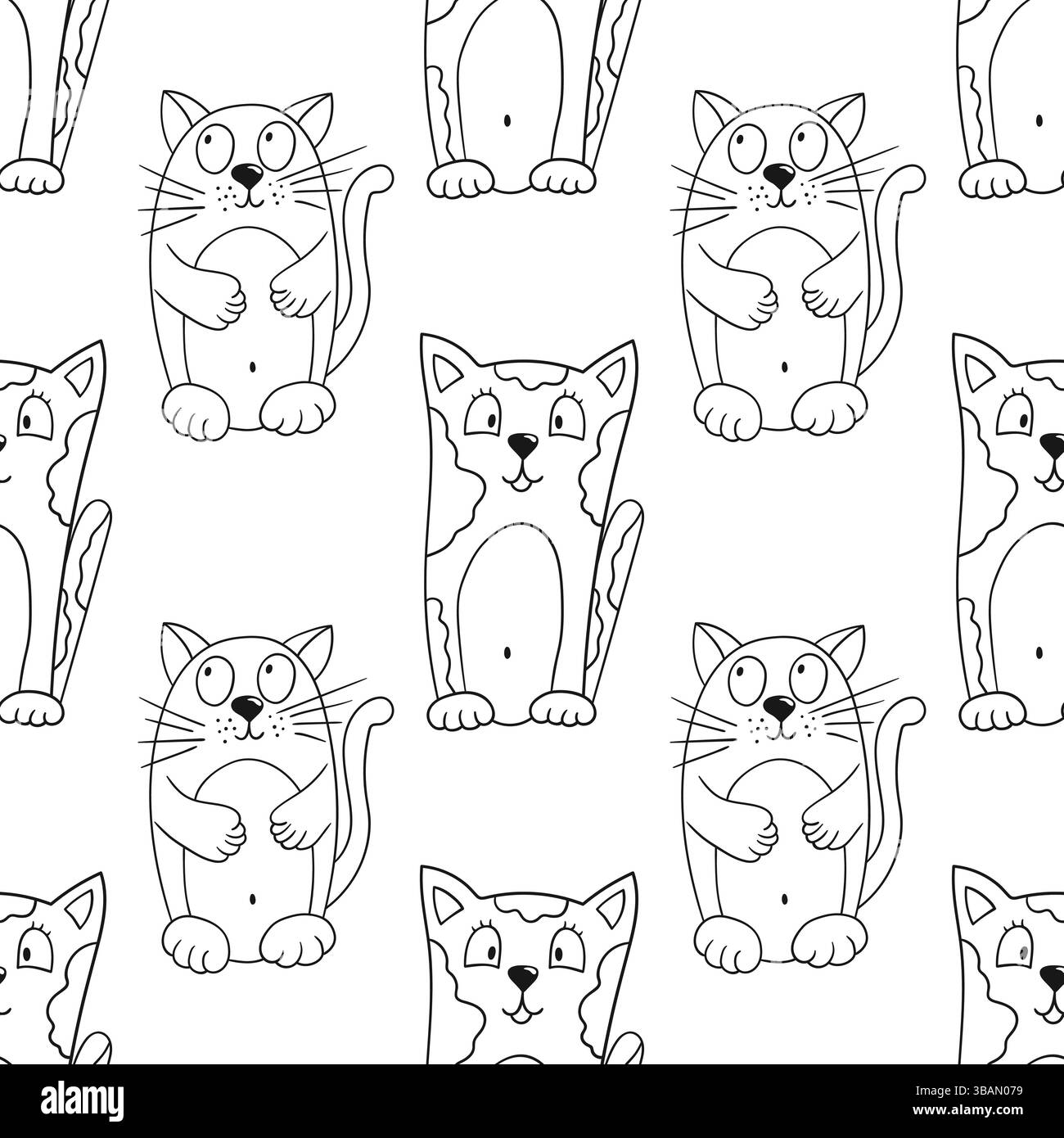 Grazioso motivo monocromatico in stile disegno a mano. Modello per tessuti o bambini. Gattini. Stampa per design, tessuto, tessuto, carta da parati, carta da imballaggio, de Illustrazione Vettoriale