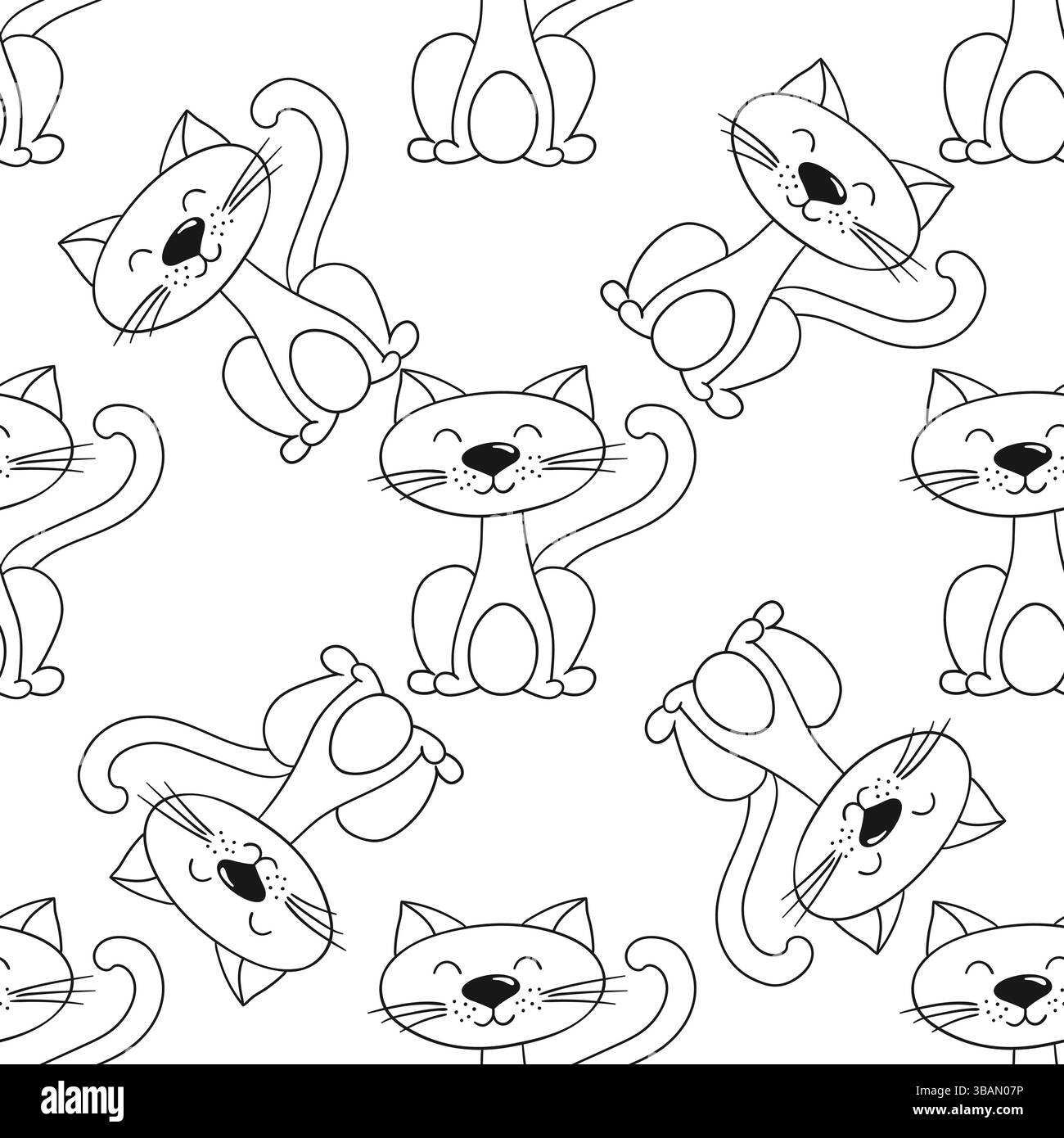 Grazioso motivo monocromatico. Modello per tessuti o bambini in stile disegno a mano. Gattini. Stampa Illustrazione Vettoriale