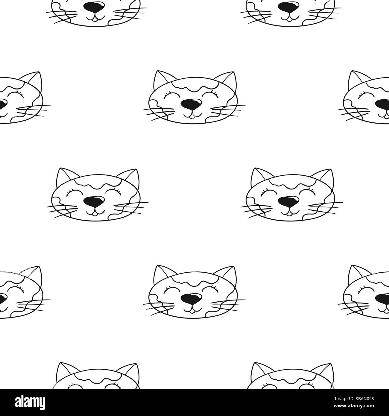 Grazioso motivo monocromatico. Modello per tessuti o bambini in stile disegno a mano. Gatti. Stampa per design, tessuto, tessuto, carta da parati, carta da imballaggio Illustrazione Vettoriale