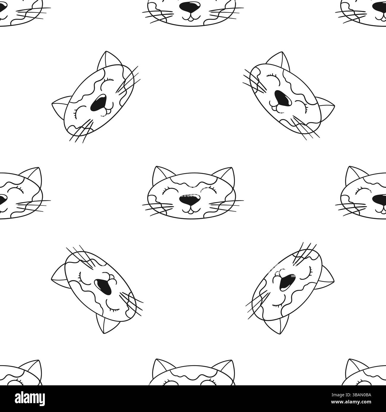 Grazioso motivo monocromatico. Modello per tessuti o bambini in stile disegno a mano. Gatti. Stampa per design, tessuti Illustrazione Vettoriale