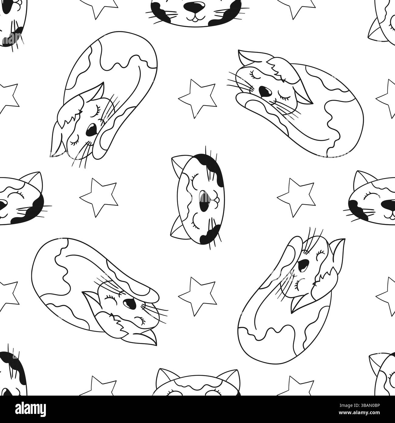 Grazioso motivo monocromatico. Modello per tessuti o bambini in stile disegno a mano. Gatti. Stampa per tessuti, tessuti Illustrazione Vettoriale