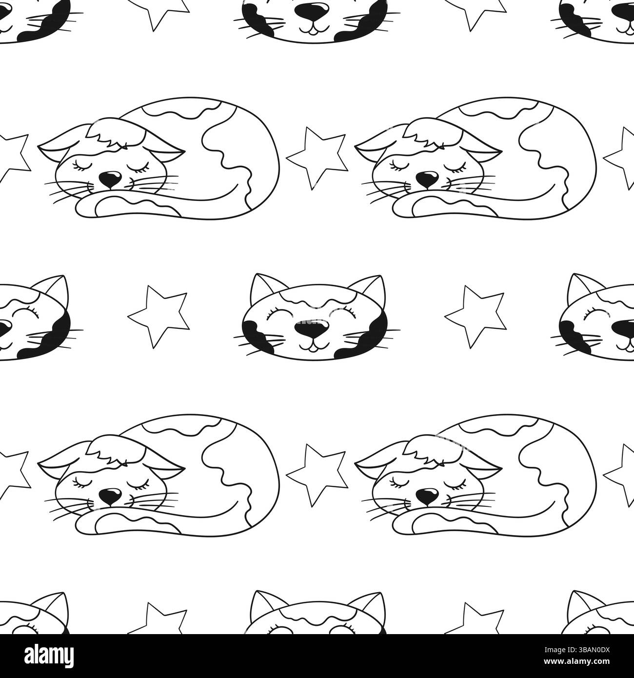 Grazioso motivo monocromatico. Gattini. Modello per tessuti o bambini in stile disegno a mano. Stampa Illustrazione Vettoriale