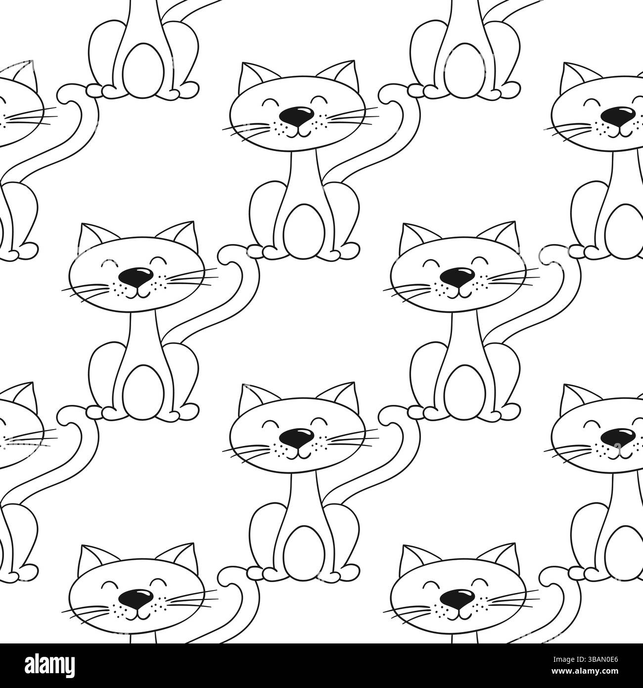 Grazioso motivo monocromatico. Modello per tessuti o bambini in stile disegno a mano. Gattini. Stampa per design, tessuto, tessuto, carta da parati Illustrazione Vettoriale