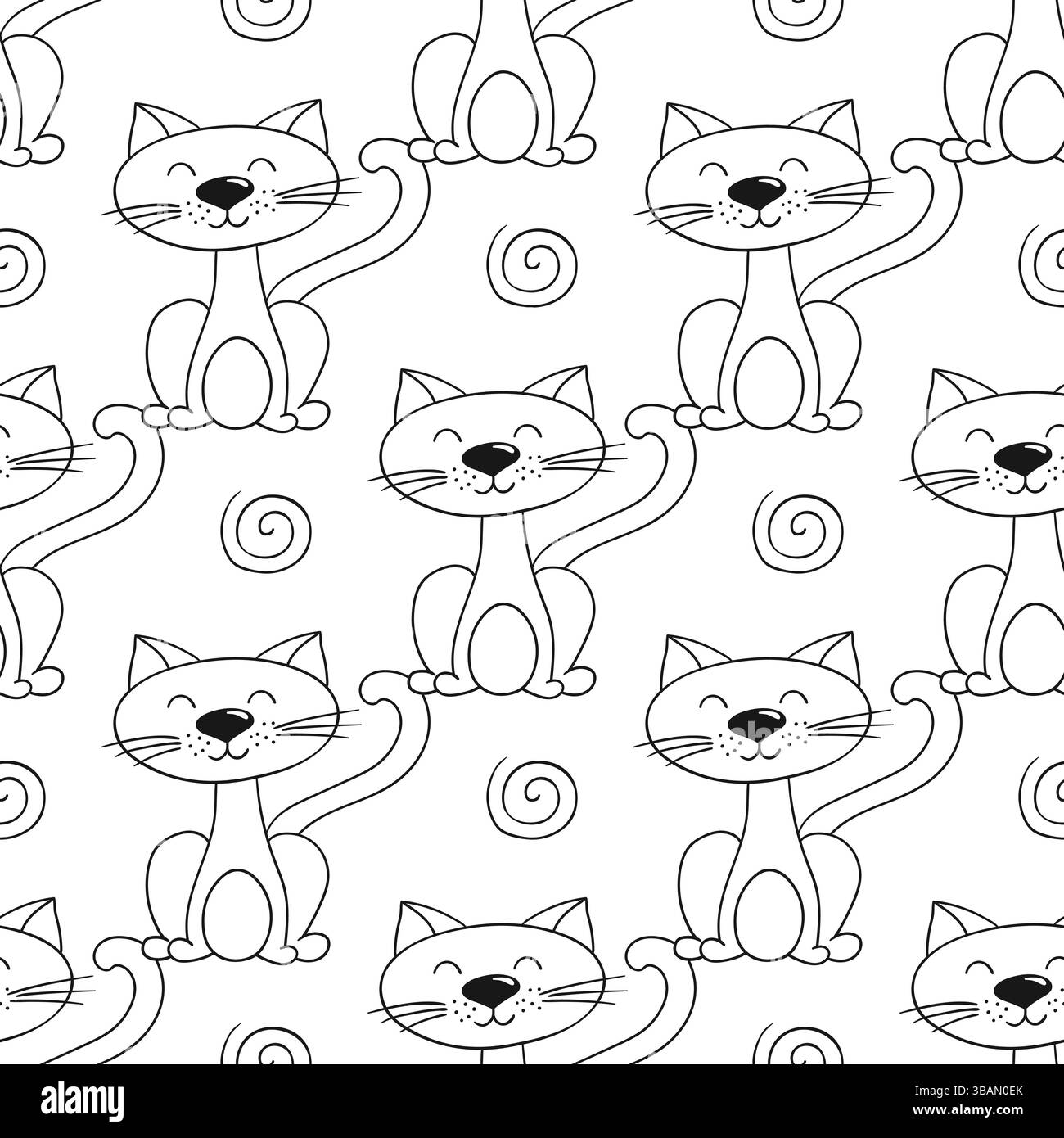Grazioso motivo monocromatico. Modello per tessuti o bambini in stile disegno a mano. Gattini. Stampa per design, tessuto, tessuto, carta da parati, involucro Illustrazione Vettoriale