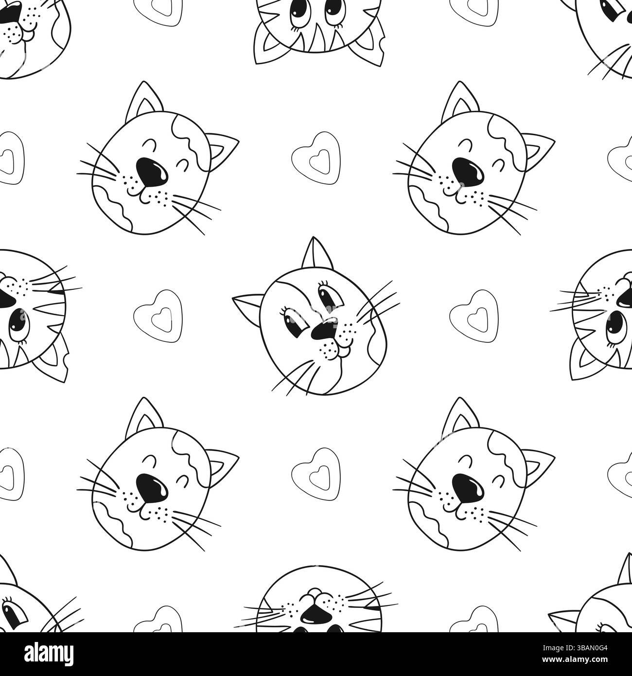 Grazioso motivo monocromatico. Gattini. Modello per tessuti o bambini in stile disegno a mano. Stampa per design, tessuto, tessuto, carta da parati, carta da imballaggio, d Illustrazione Vettoriale