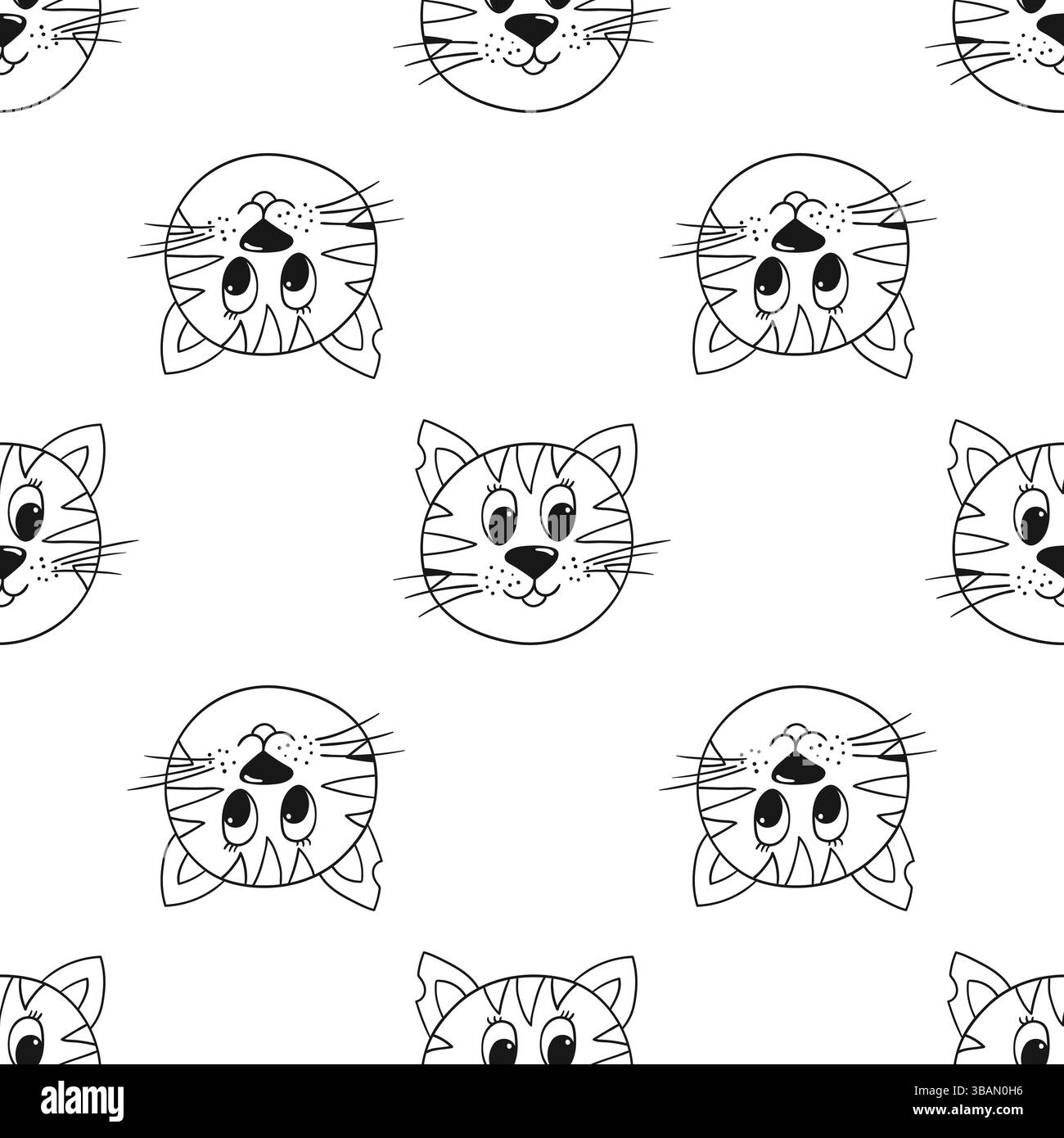 Grazioso motivo monocromatico. Gattini. Modello per tessuti o bambini in stile disegno a mano. Stampa per design, tessuto, tessuto, carta da parati Illustrazione Vettoriale