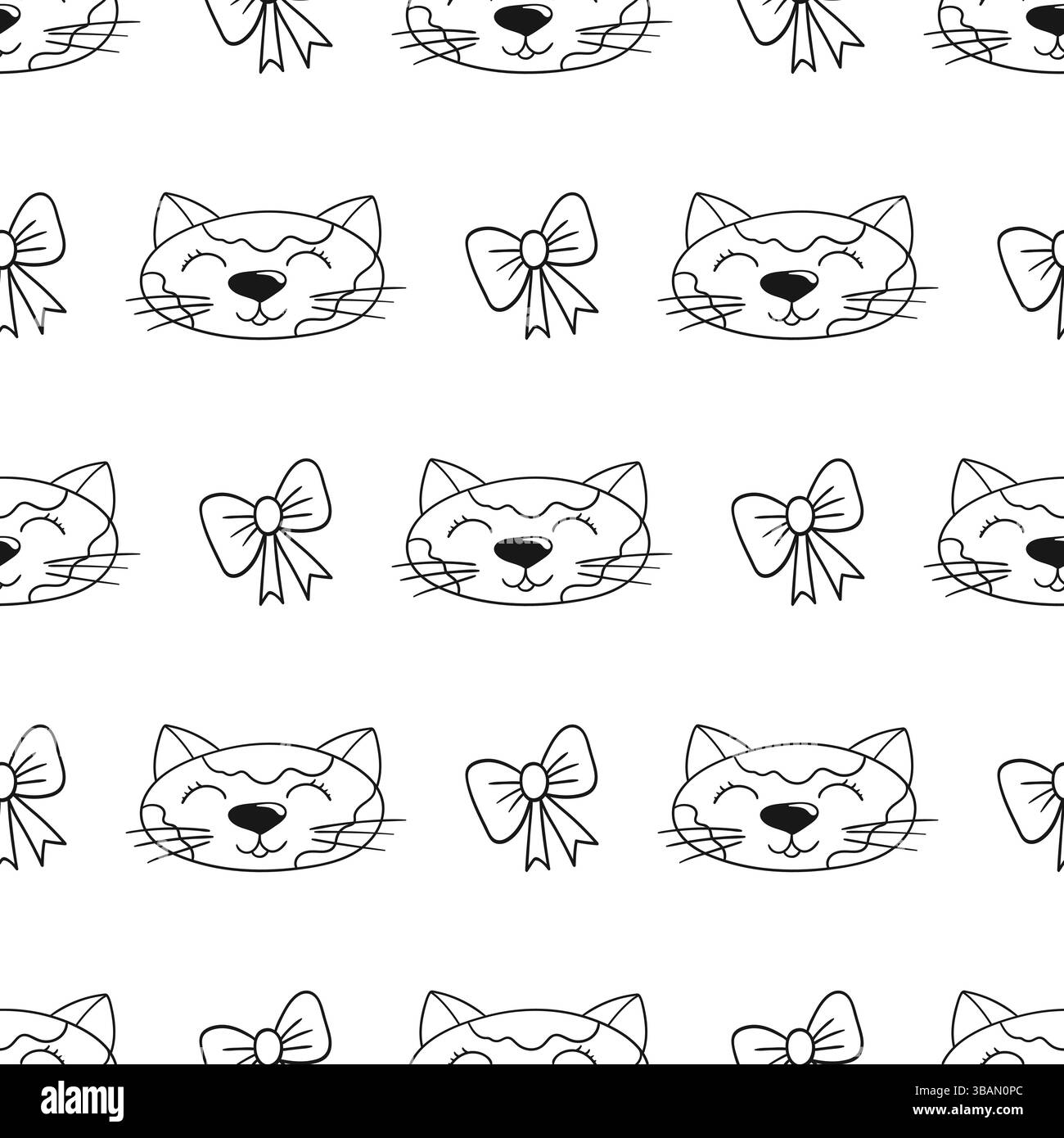 Grazioso motivo monocromatico. Modello per tessuti o bambini in stile disegno a mano. Gatti. Stampa per design, tessuto, tessuto, carta da parati, carta da imballaggio, arredamento Illustrazione Vettoriale