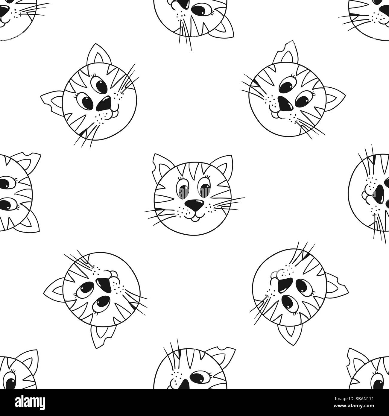 Grazioso motivo monocromatico. Gattini. Modello per tessuti o bambini in stile disegno a mano. Stampa per design, tessuto, tessuto, carta da parati, involucro Illustrazione Vettoriale