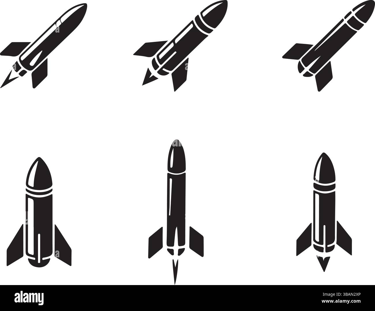 Set vettoriale icona Black Missile Rocket Weapon Illustrazione Vettoriale