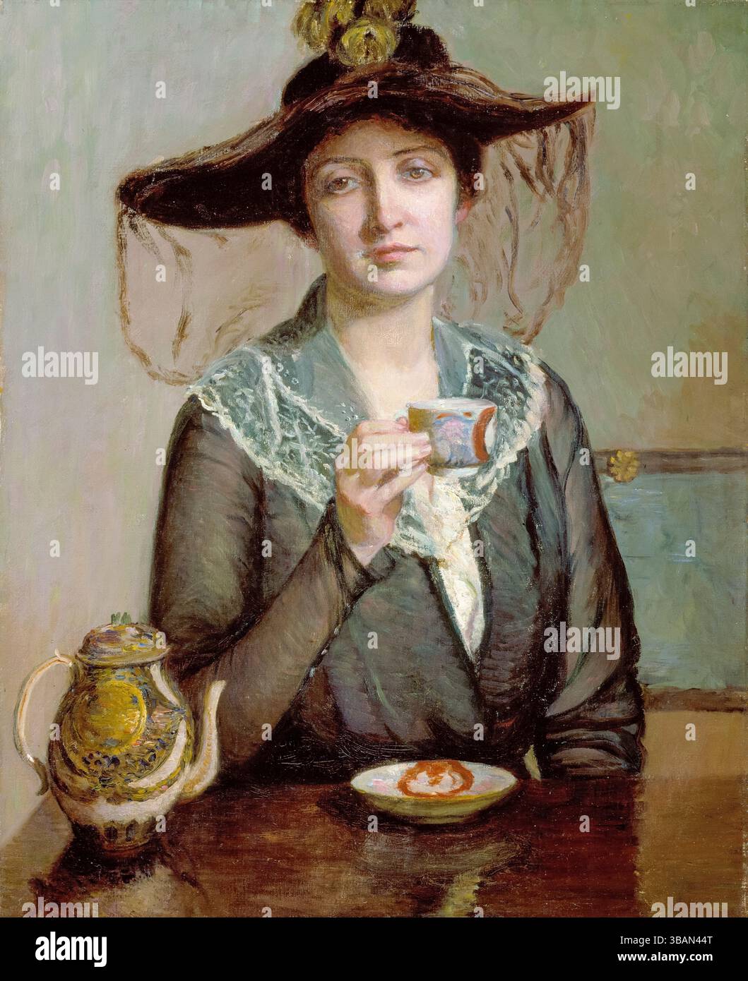 Lilla Cabot Perry ritratto, Una tazza di tè, olio su tela, 1890-1910 Foto Stock