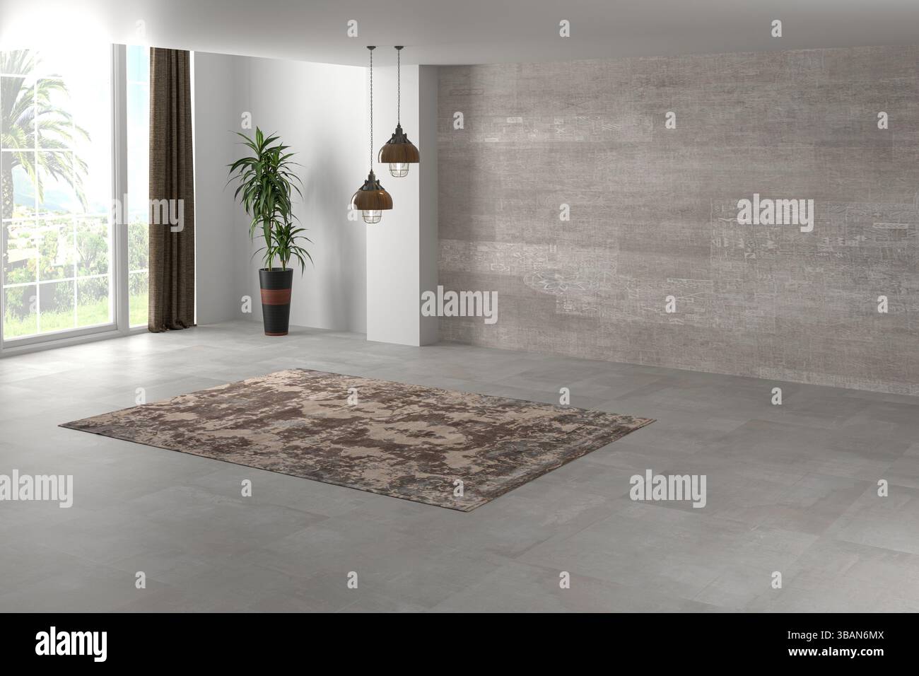 Rappresentazione 3d della stanza interna vuota. Design moderno degli interni. Vista frontale Foto Stock Rappresentazione 3d della stanza interna vuota. Design moderno degli interni. Vista frontale Foto Stock