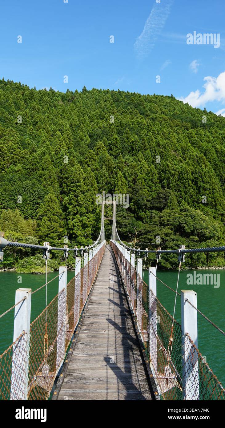 Ponte sospeso e fascino della campagna a Toyohashi, Giappone Foto Stock