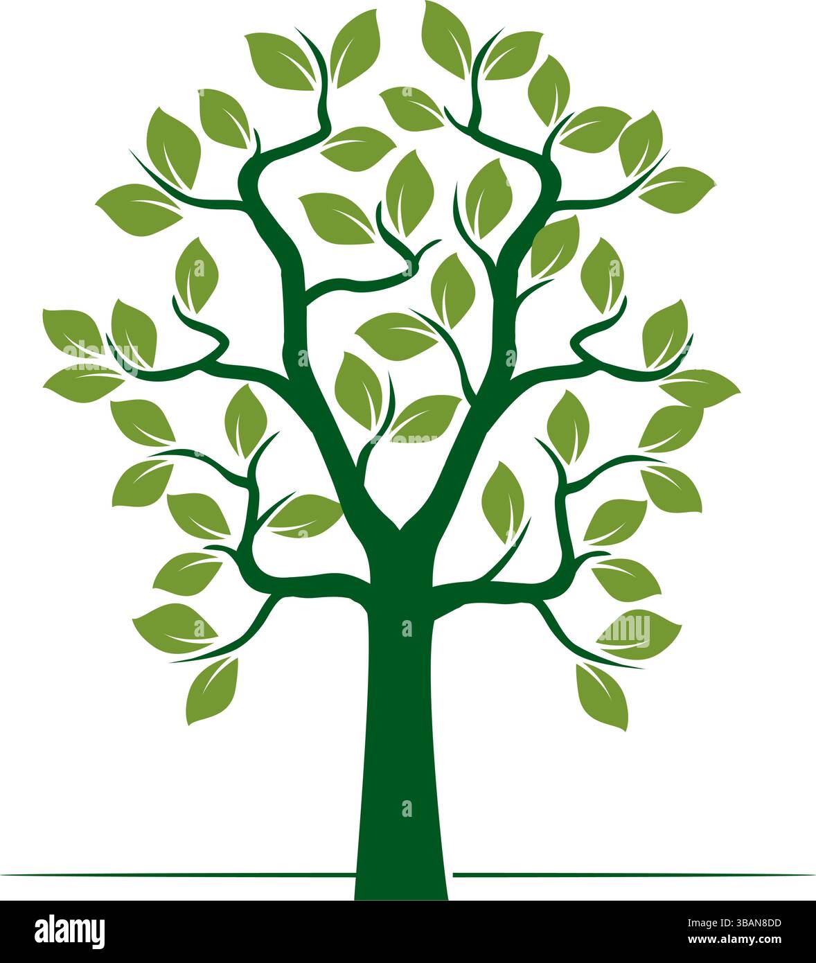 Forma dell'albero verde con foglie e frutti. Illustrazione del profilo vettoriale. Impianto in giardino. Illustrazione Vettoriale