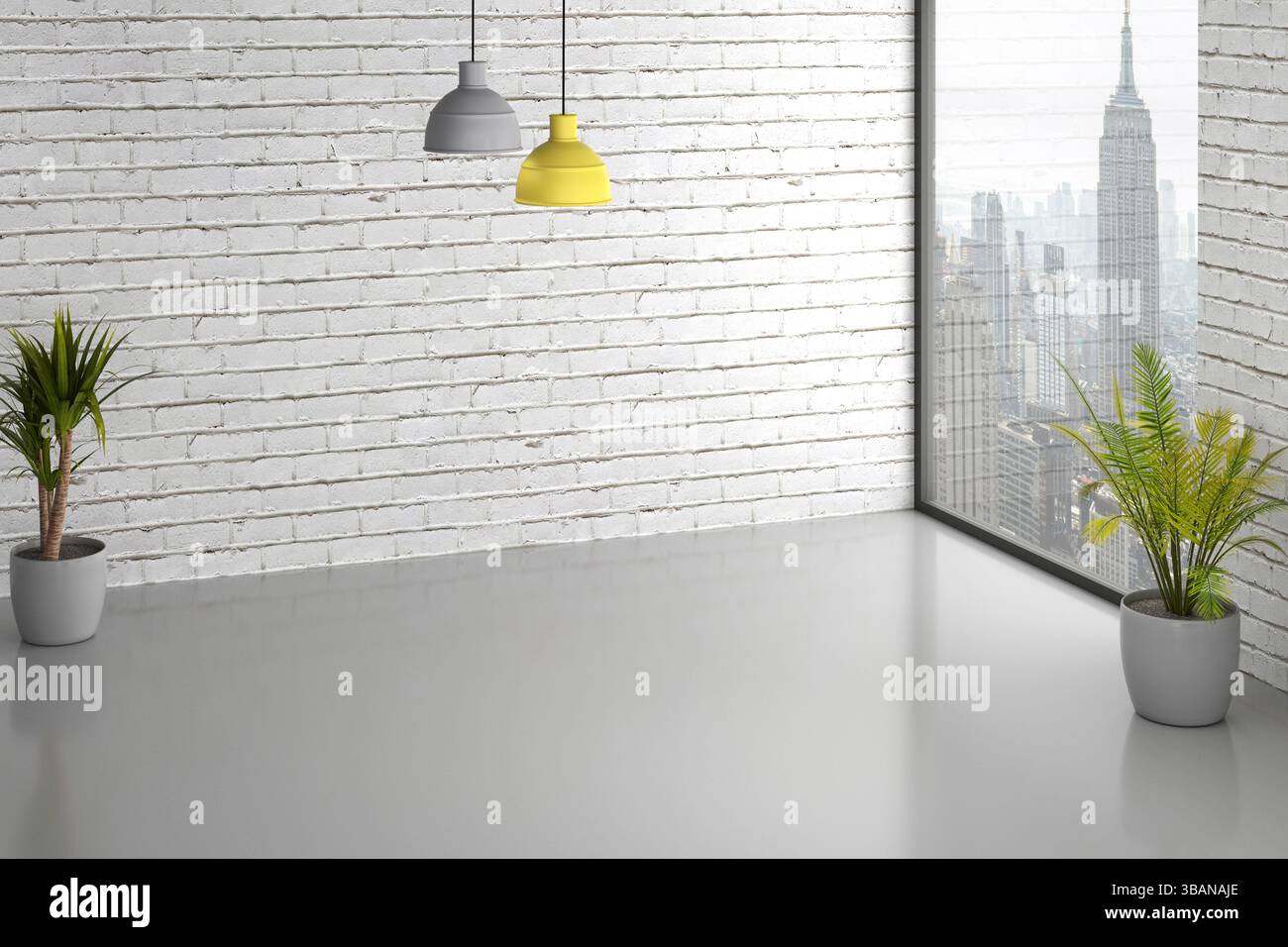 Rappresentazione 3d della stanza interna vuota. Design moderno degli interni. Mockup degli interni Foto Stock Rappresentazione 3d della stanza interna vuota. Design moderno degli interni. Mockup degli interni Foto Stock