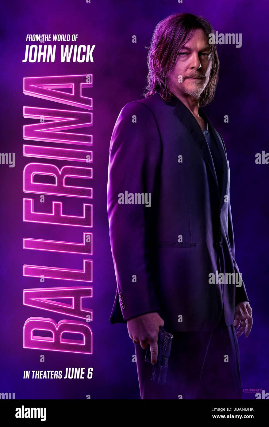 Ballerina (2025) diretta da Len Wiseman e interpretata da Norman Reedus nel ruolo di Daniel Pine. Una misteriosa nuova figura nell'universo di John Wick, il fatidico incontro di Daniel Pine con Eve al Prague Continental scatena una catena esplosiva di eventi mentre alleanze e motivazioni si scontrano. SOLO PER USO EDITORIALE PER poster di caratteri USA. Credito: BFA / Lionsgate Foto Stock