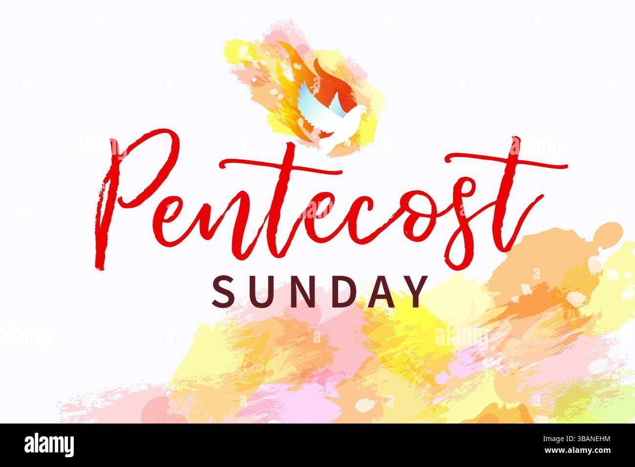 Vieni Spirito Santo, la domenica di Pentacoste, acquerello. Design creativo per striscioni con scritta e colomba. Illustrazione vettoriale Illustrazione Vettoriale