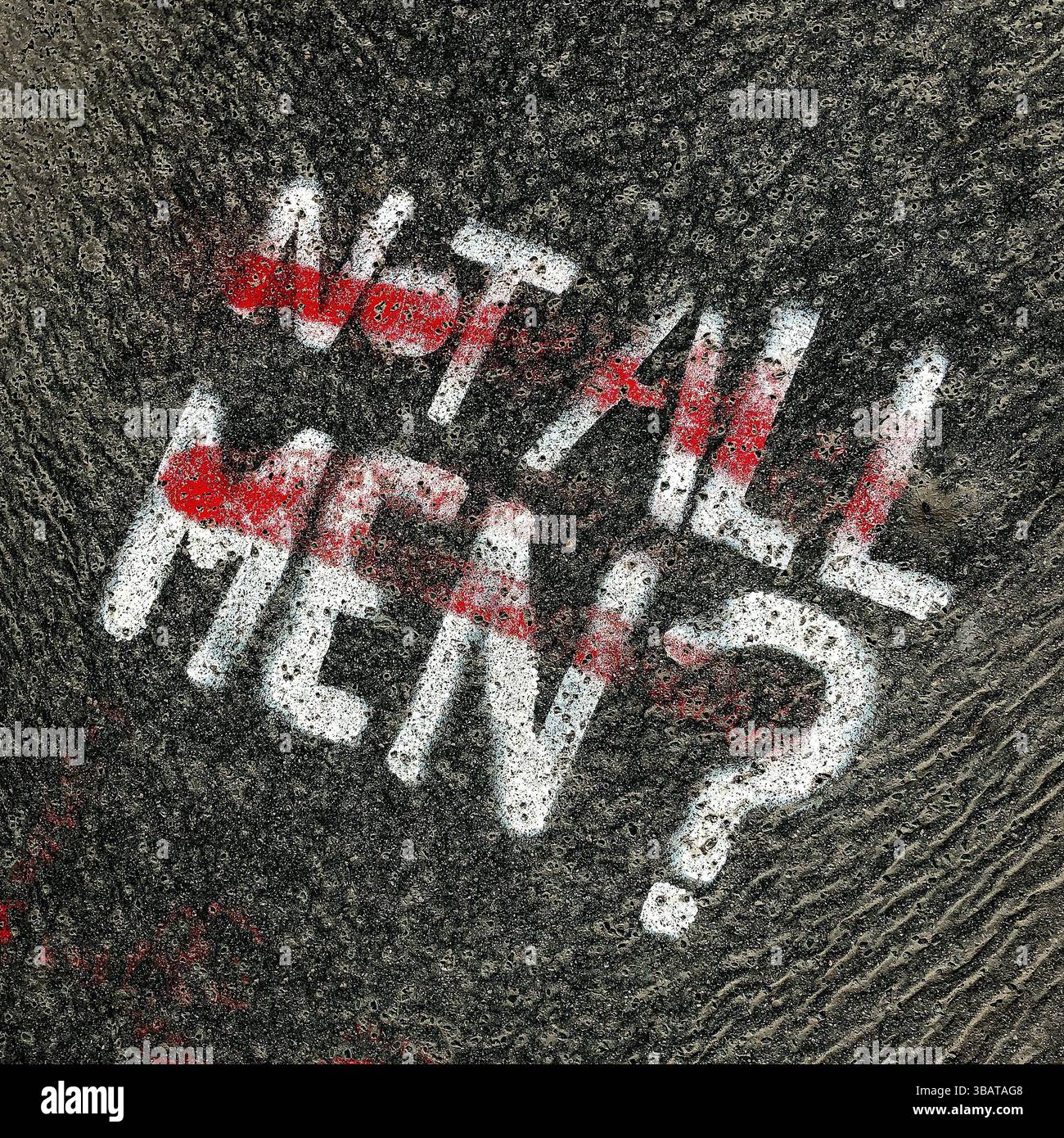 "Non tutti gli uomini?" Messaggio dipinto a parete eliminato con linea rossa - Francia centrale. Foto Stock