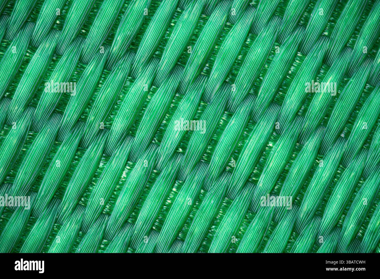 microfotografia, primi piani estremi della trama in nylon verde Foto Stock