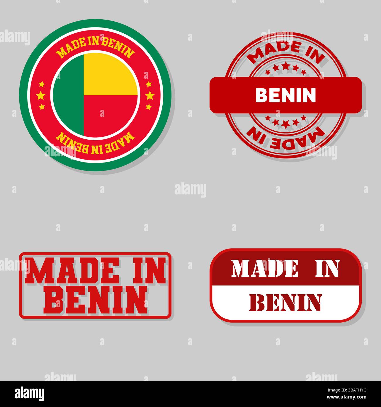 Set di quattro francobolli con bandiera fatta in Benin Illustrazione Vettoriale