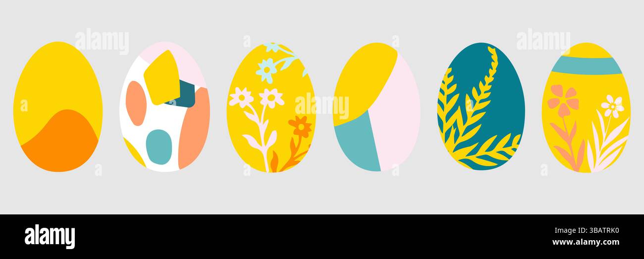 Icone di primavera.uova dipinte di Pasqua vettoriale. Illustrazione Vettoriale