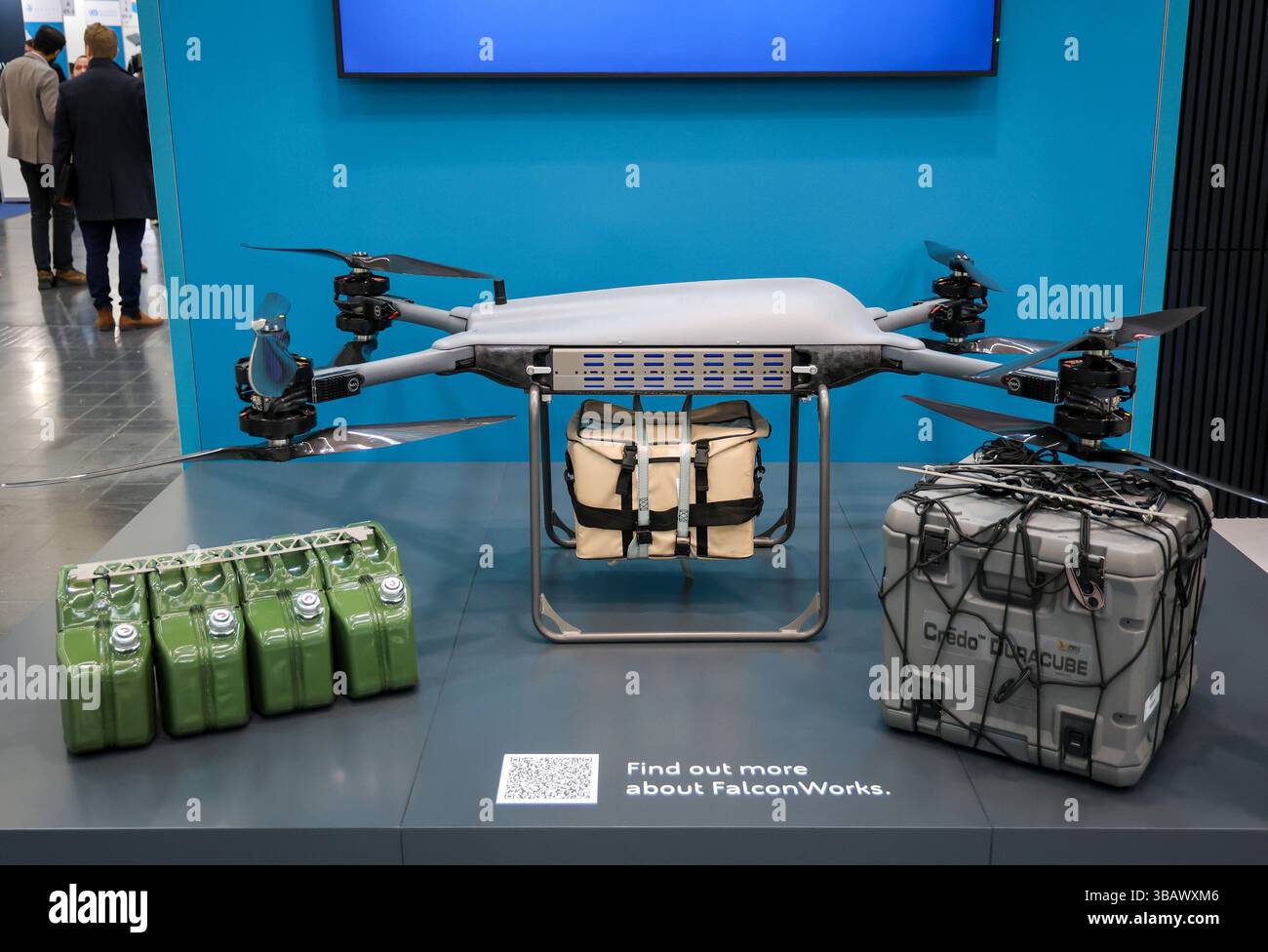 20.02.2025, Germania, Renania settentrionale-Vestfalia, Duesseldorf - BAE Systems FalconWorks, drone alla fiera XPONENTIAL Europe 2025, fiera leader Foto Stock