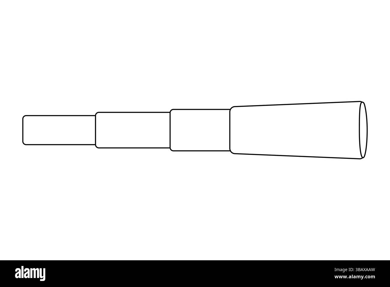 Pagina da colorare con disegno estivo di un classico telescopio vintage. Spyglass. Tubo ottico per l'osservazione a distanza da una nave. Per divertirsi, su Illustrazione Vettoriale