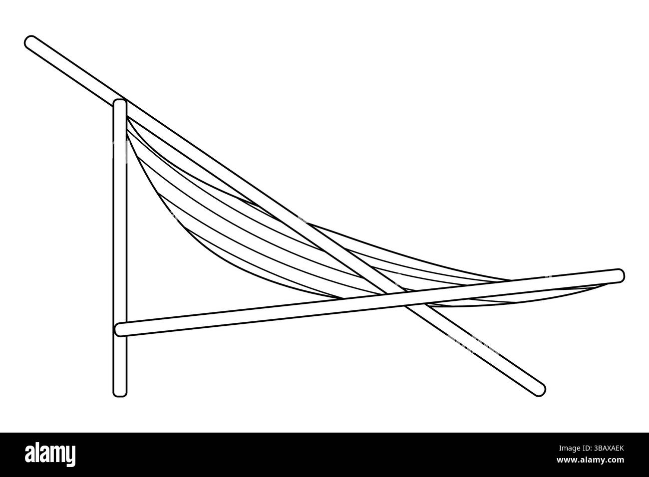 Pagina da colorare con contorno estivo disegnato con una chaise longue a righe, un'amaca da spiaggia o una sdraio da spiaggia. Ideale per intrattenere i bambini, fai da te, summ Illustrazione Vettoriale