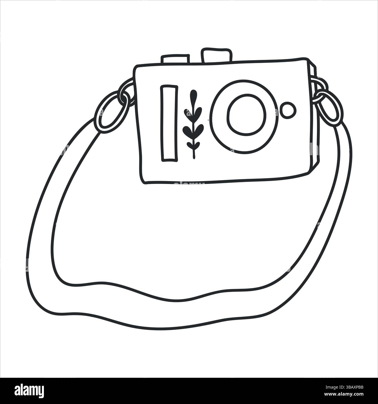 Macchina fotografica da viaggio digitale per disegno, attrezzatura di ripresa. Dispositivo disegnato a mano per la fotografia. Icona di schizzo, illustrazione vettoriale in stile grafico a linee di doodle. Illustrazione Vettoriale