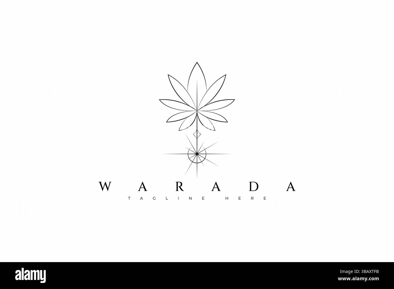 Logo in stile boho con foglia di cannabis geometrica sacra. Salute, medico, biologico, natura, bellezza, branding aziendale femminile Illustrazione Vettoriale