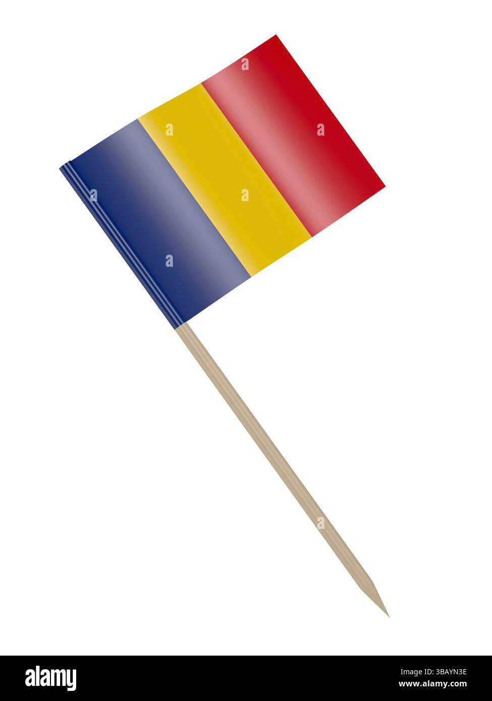 Stuzzicadenti bandiera rumena isolato su sfondo bianco Foto Stock