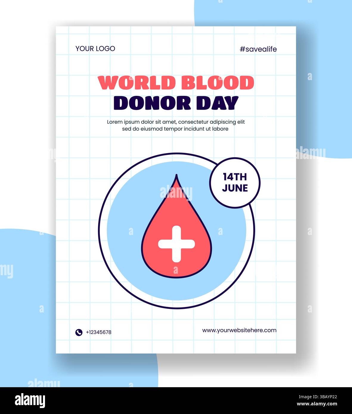 Design verticale del poster della giornata mondiale dei donatori di sangue in stile piatto di cartone animato Illustrazione Vettoriale