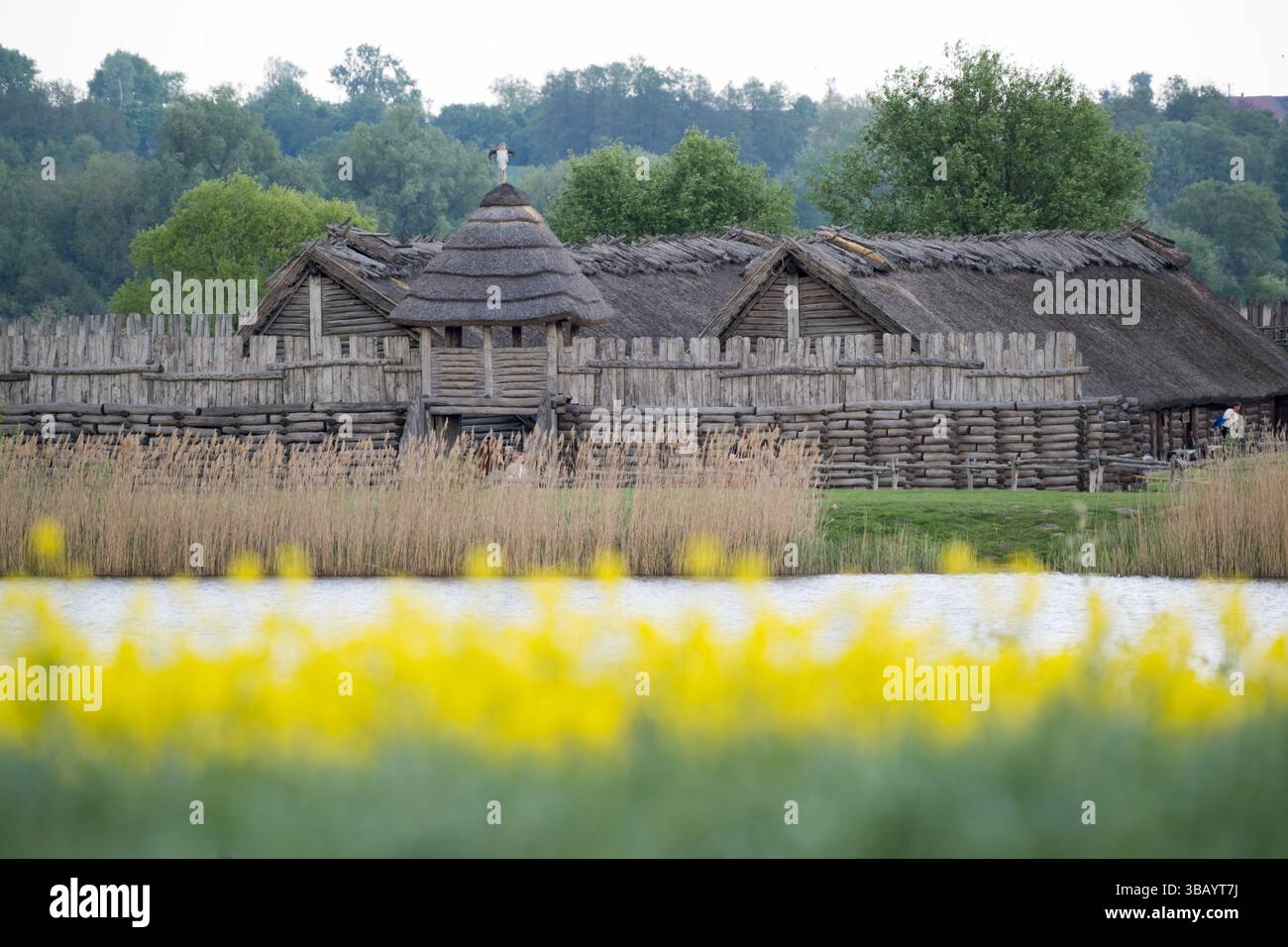 Sito archeologico e un modello a grandezza naturale museo all'aria aperta dell'insediamento fortificato dell'età del ferro a Biskupin, Polonia © Wojciech Strozyk / Alamy Stock Photo Foto Stock