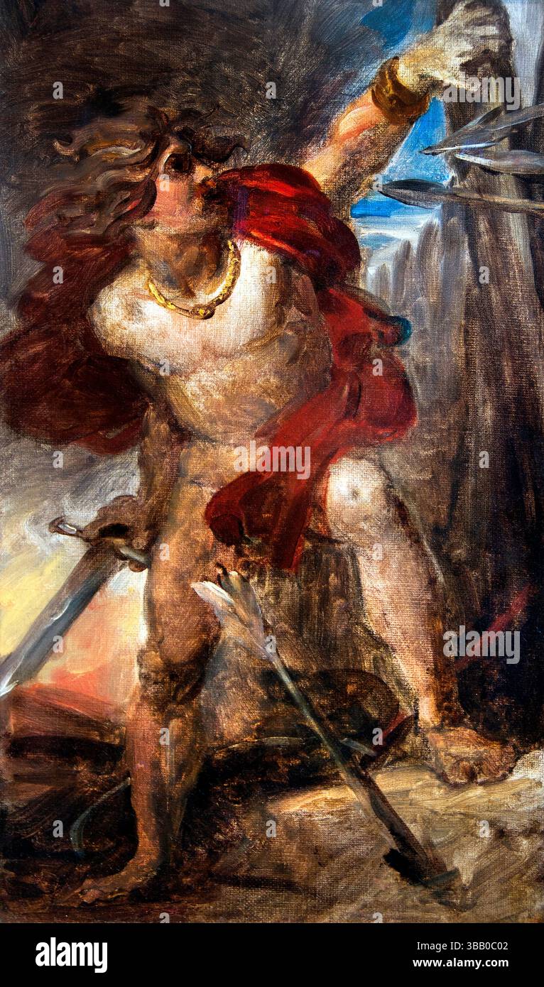 Le Courage gaulois - Courage Gallic 1830 del barone Francois Gerard 1770-1837 Francia Museo del Louvre francese . ("coraggio gallico" è un dipinto dell'artista francese Francesco Gérard, creato all'inizio del XIX secolo. Il dipinto raffigura una scena dell'antica storia gallica, che mostra il coraggio e il sacrificio di un guerriero gallico. Foto Stock