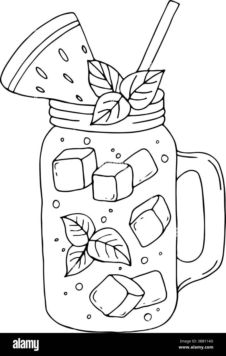 Frullato di frutta estratto a mano con anguria. Bevanda salutare in vetro mason jar. Illustrazione Vettoriale