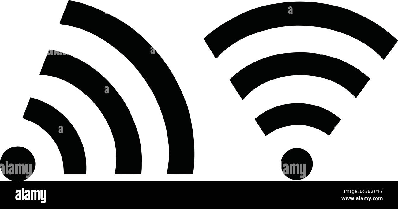 Sagoma di due icone del segnale Wi-Fi con linee curve che irradiano dai cerchi, che rappresentano la connettività wireless e l'accesso alla rete Illustrazione Vettoriale