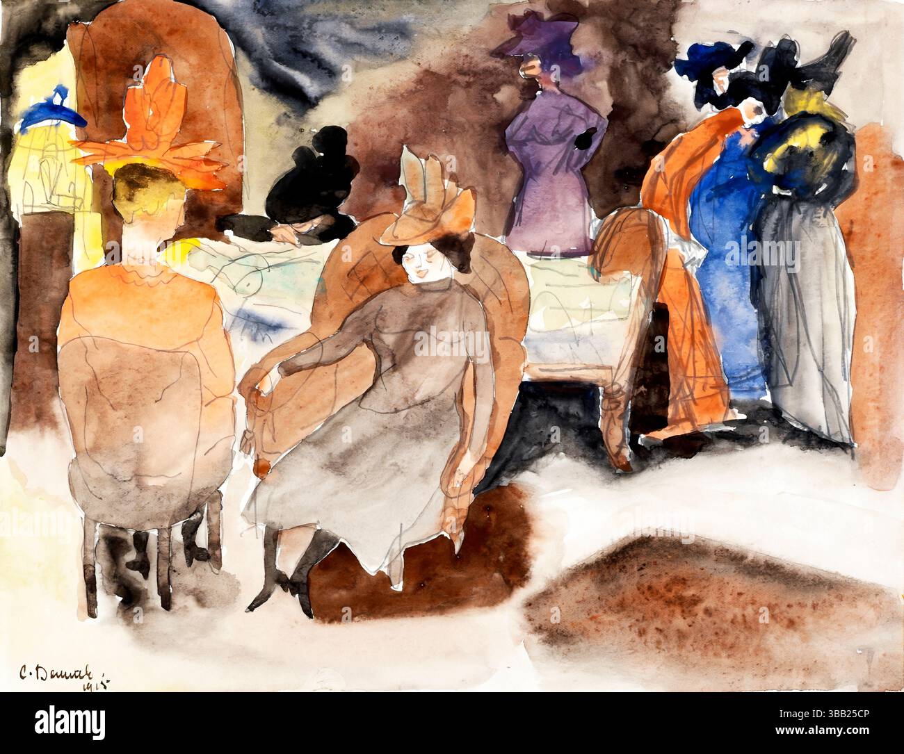 Scansione ad alta risoluzione di la morte di Nana di Charles Demuth, dipinto di pubblico dominio degli anni '1920 basato sul romanzo di Zola, raffigurante una tragica donna modernista de Foto Stock