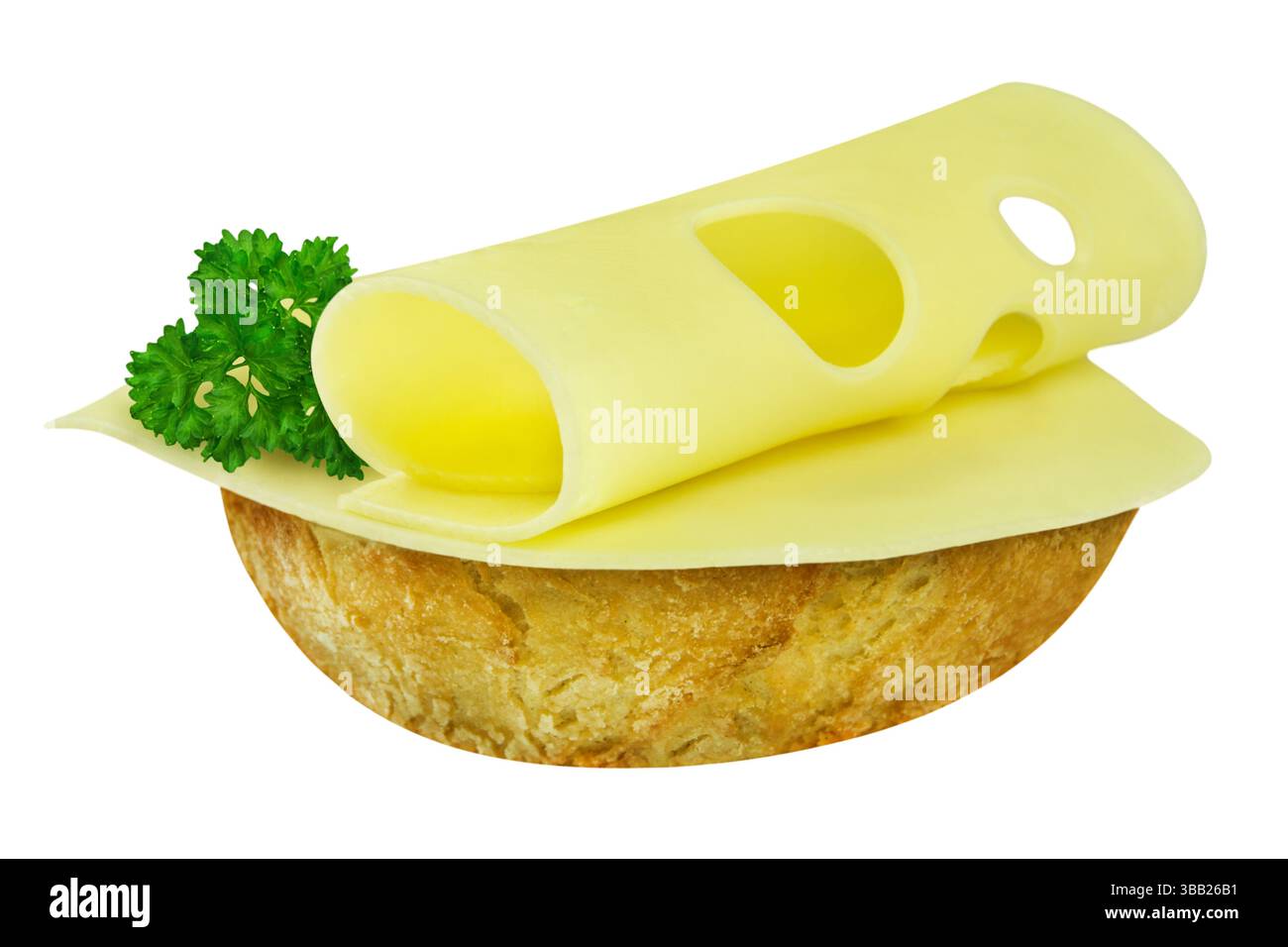 Panino e formaggio isolati su sfondo bianco Foto Stock