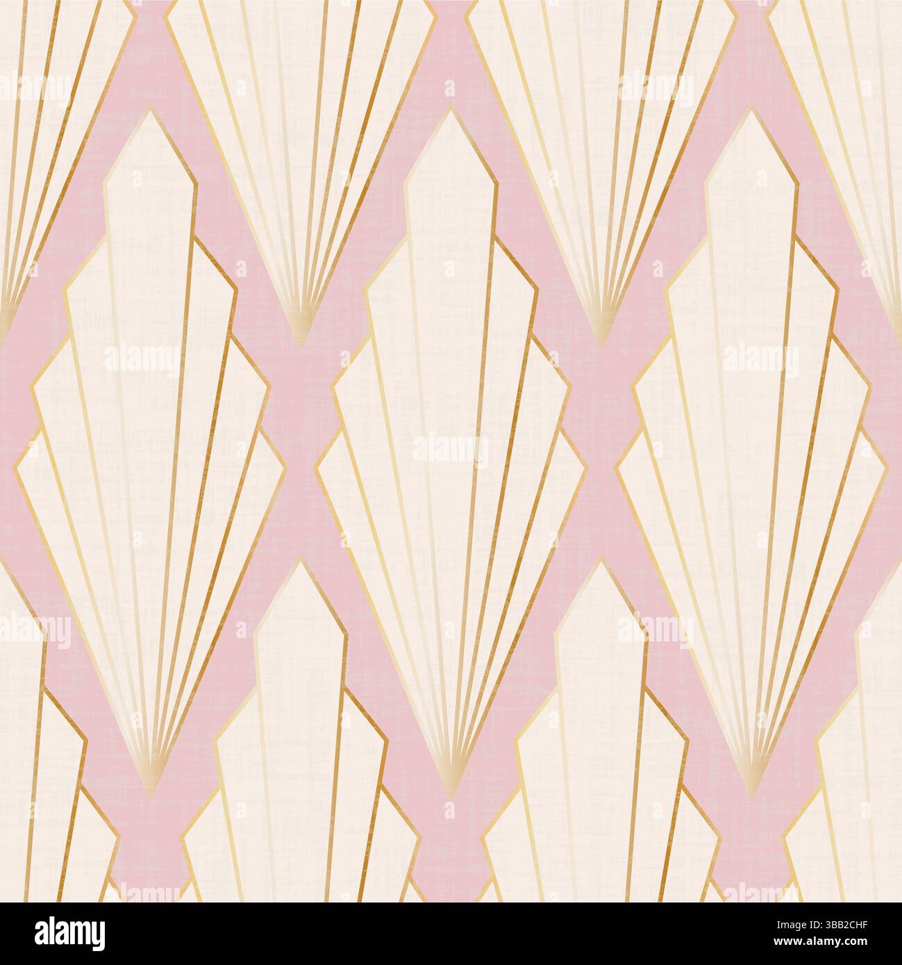 Motivo vettoriale senza cuciture art deco. Conchiglia di diamanti dorati ripetuta su rosa pastello con consistenza in lino. Illustrazione vettoriale Illustrazione Vettoriale