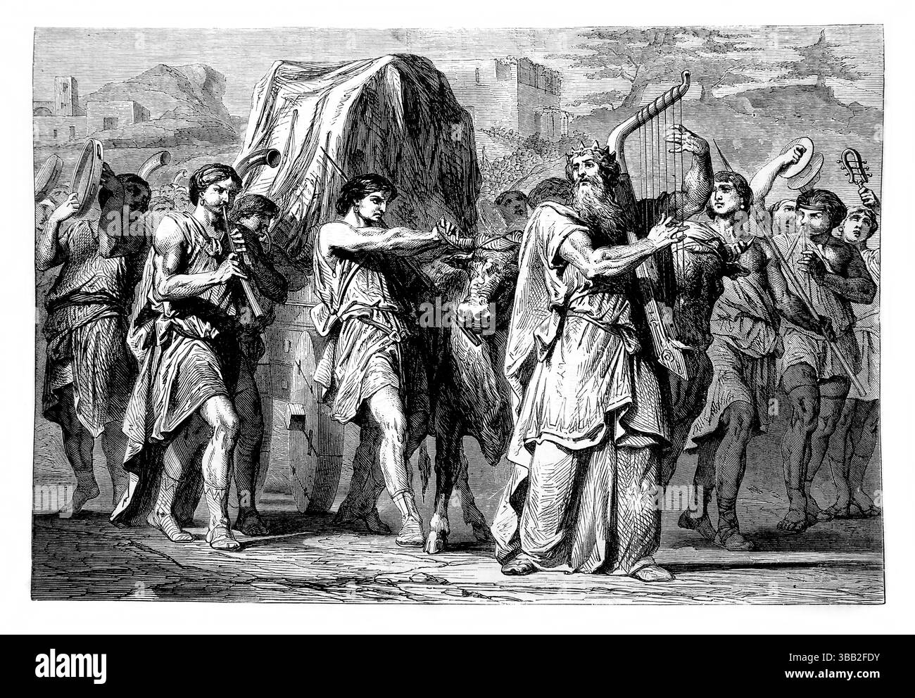 Davide che porta l'Arca da Kirjath-Jearim a Gerusalemme ( 2 Samuele) dall'Antica Ottocento la Sacra Bibbia contenente l'Antico e il nuovo Testamento arguzia Foto Stock