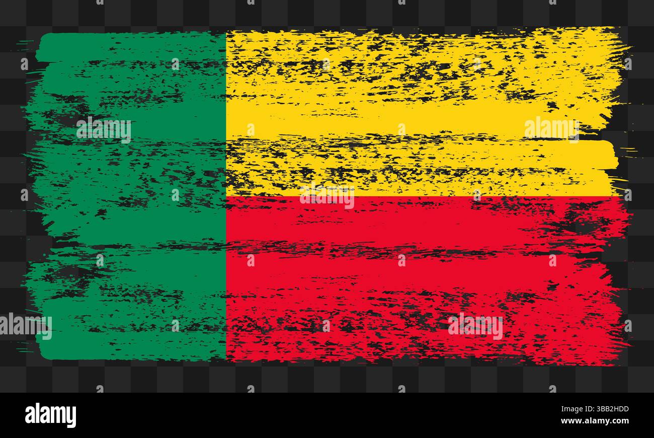 Flag Benin vettoriale in stile grunge su sfondo trasparente Illustrazione Vettoriale