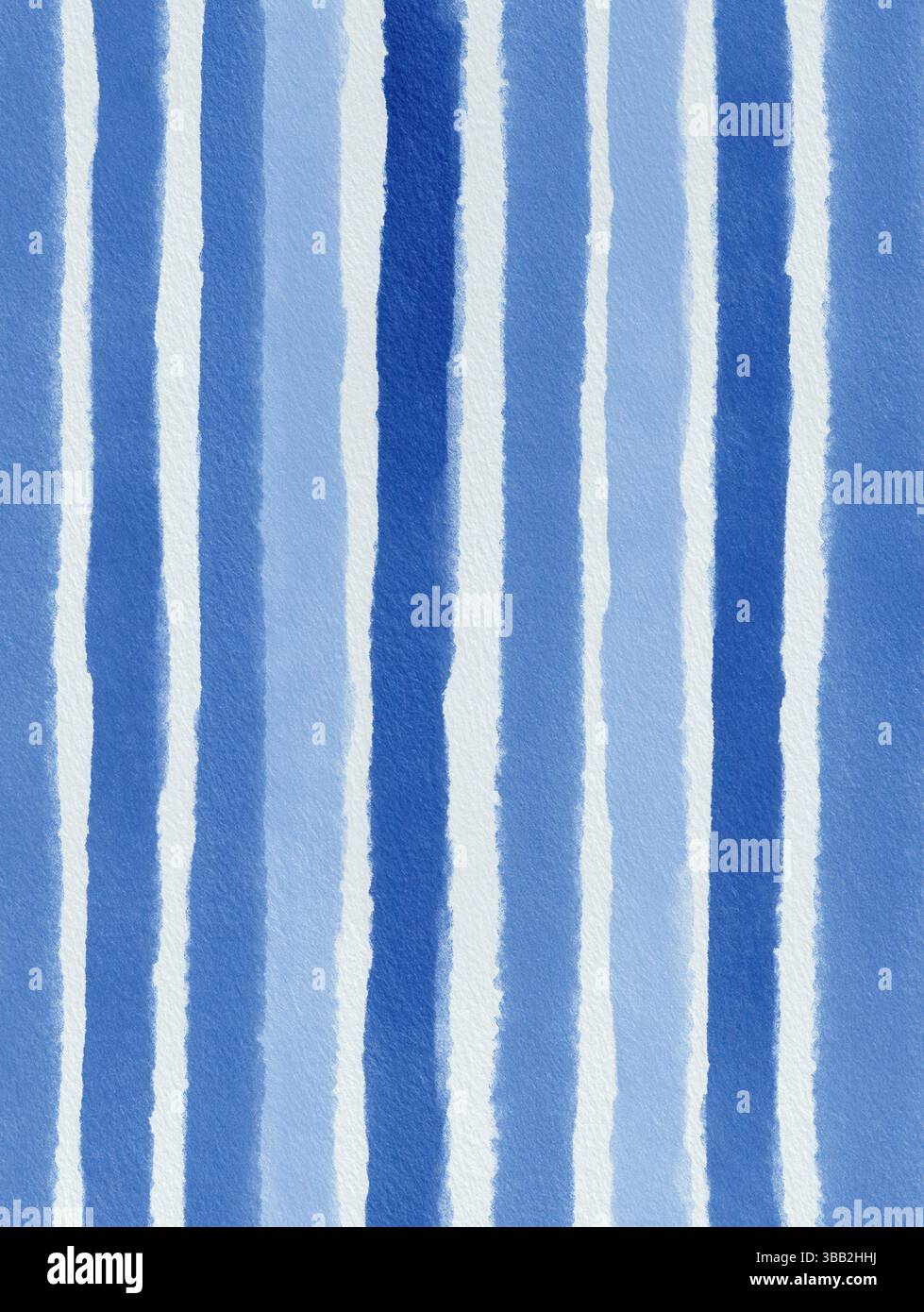 Strisce verticali ad acquerello in varie sfumature di blu, separate da sottili spazi bianchi, su uno sfondo bianco testurizzato. Le strisce sono leggermente irreg Foto Stock