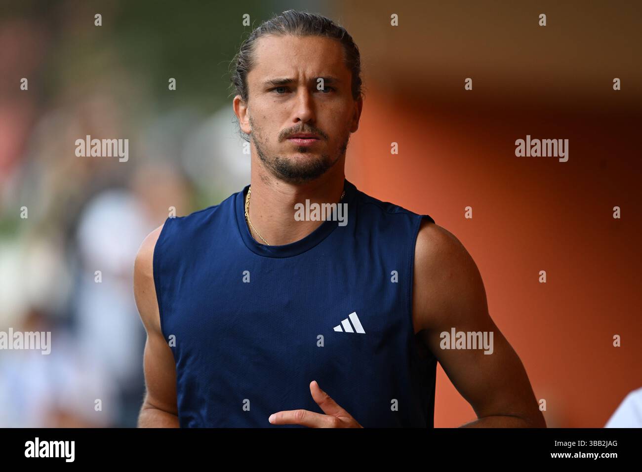 Alexannder Zverev si riscalda prima degli internazionali BNL d’Italia il 14 maggio 2025 a campo centrale di Roma, Italia. Foto Tiziano Ballabio Foto Stock