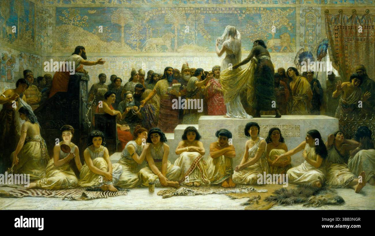 Il mercato del matrimonio babilonese. Edwin Long. 1875. Foto Stock