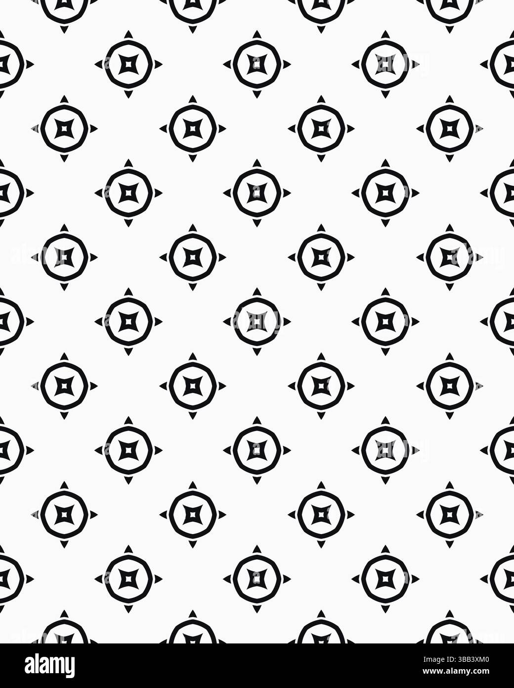 Il design geometrico mette in mostra una serie di forme di diamante nero su uno sfondo bianco pulito, creando un effetto visivo sorprendente. Foto Stock