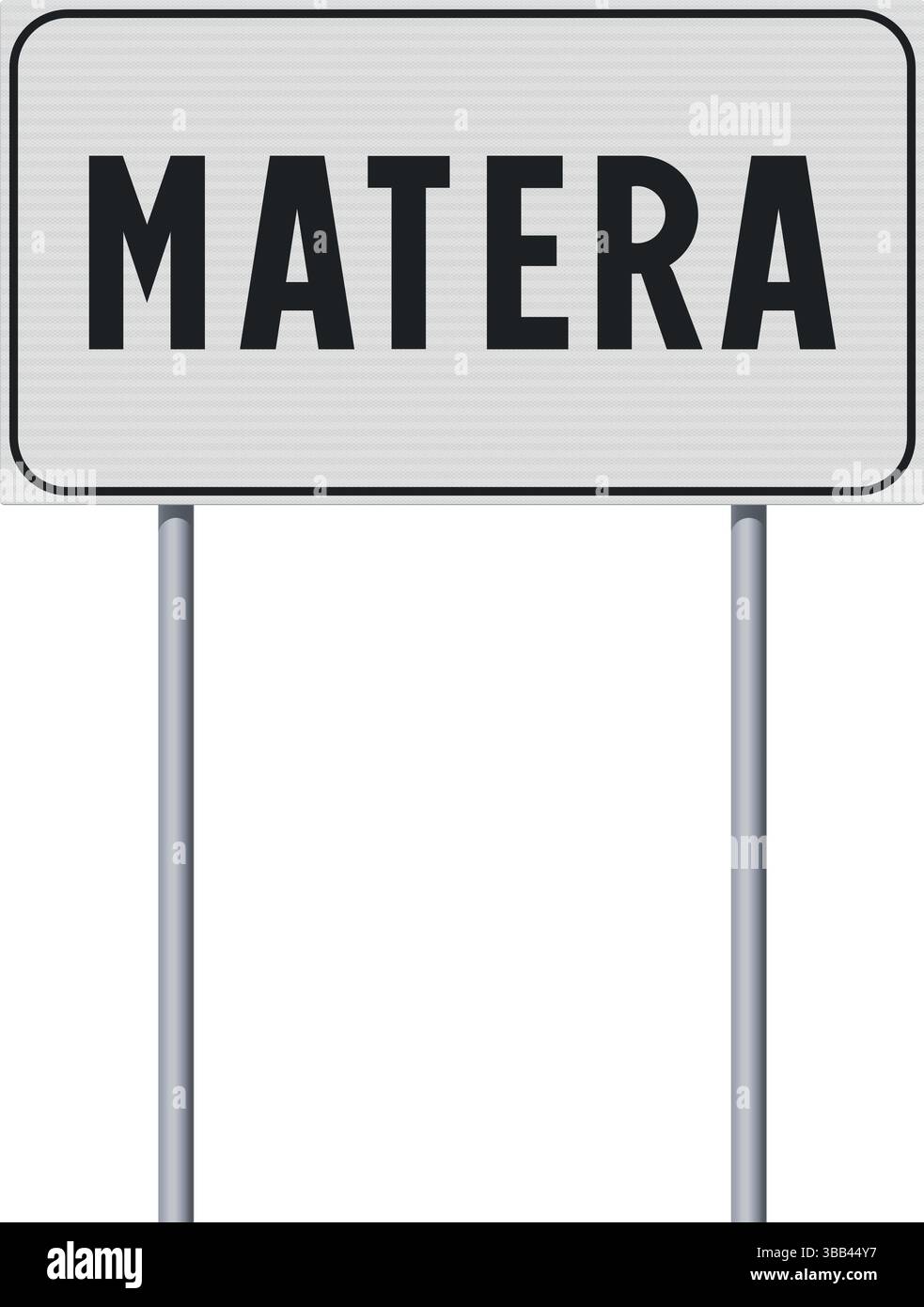 Illustrazione vettoriale del cartello stradale di ingresso della città di Matera su pali metallici Illustrazione Vettoriale